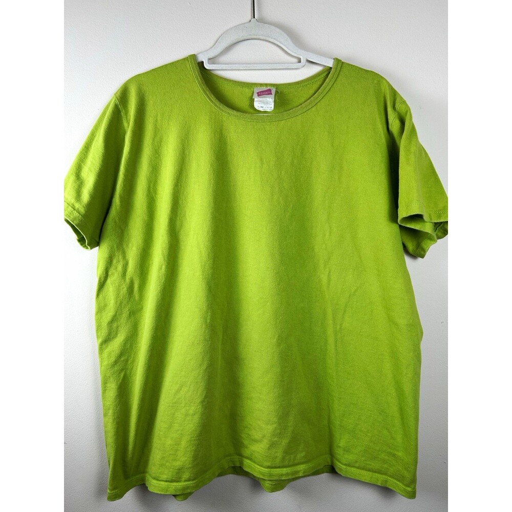 Vintage 90s Hanes XL Lime Green Solid Short Sleeve Crew Knit T-Shirt 100% Cotton